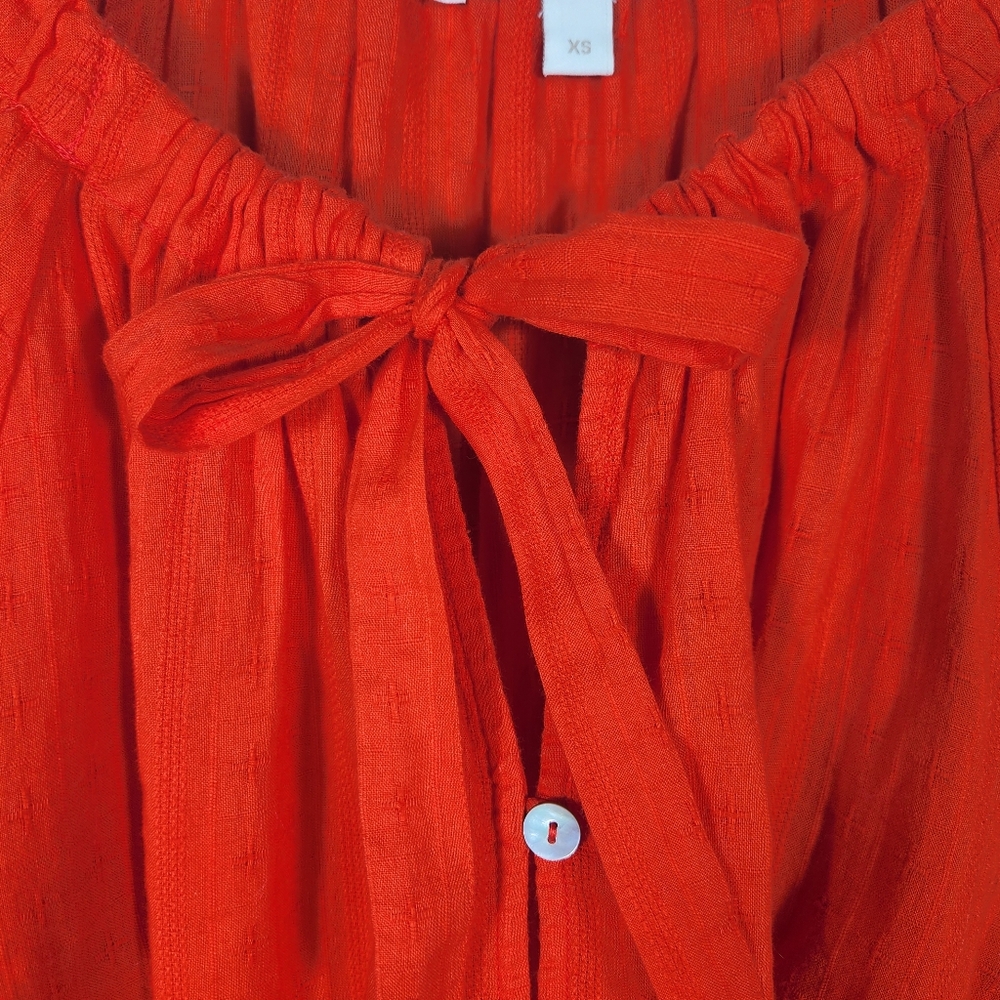 Cleobella Rylan Blouse Bright Cherry Color Drawstring Neckline Shell Button xs - Picture 7 of 11